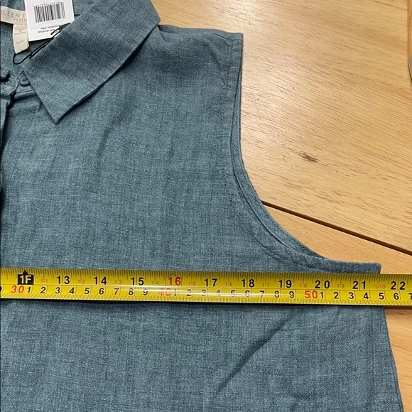 EILEEN FISHER Sleeveless Button Front Shirtdress Washed Organic Linen Blue SZ PL